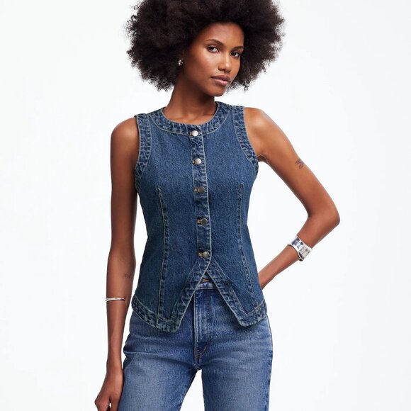 Madewell Denim Crewneck Vest in Concho Wash, Size 14 - Picture 1 of 10